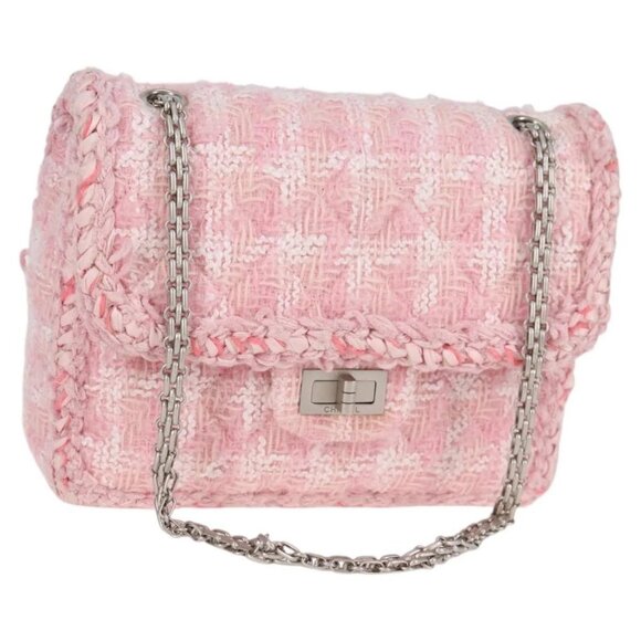 CHANEL Chain Matelasse 2.55 Shoulder Bag Tweed Pink CC Auth 121623AM - Picture 1 of 16